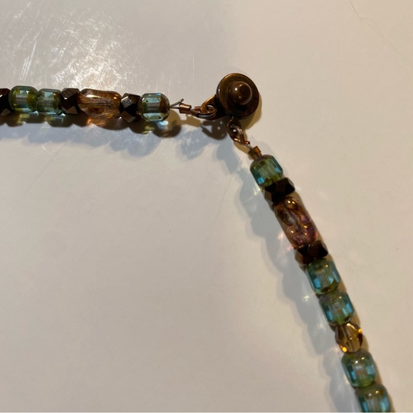 Dichroic glass pendant with multicolored glass beaded necklace 17”, clasp unique - Picture 5 of 5